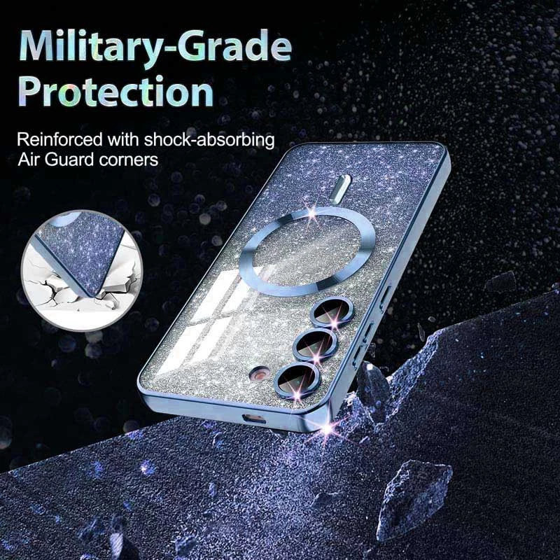 Чехол с блесками, защитными линзами на камеру и MagSafe для Samsung Galaxy S21+ – Синий / Deep navy. Фото 3 из 3