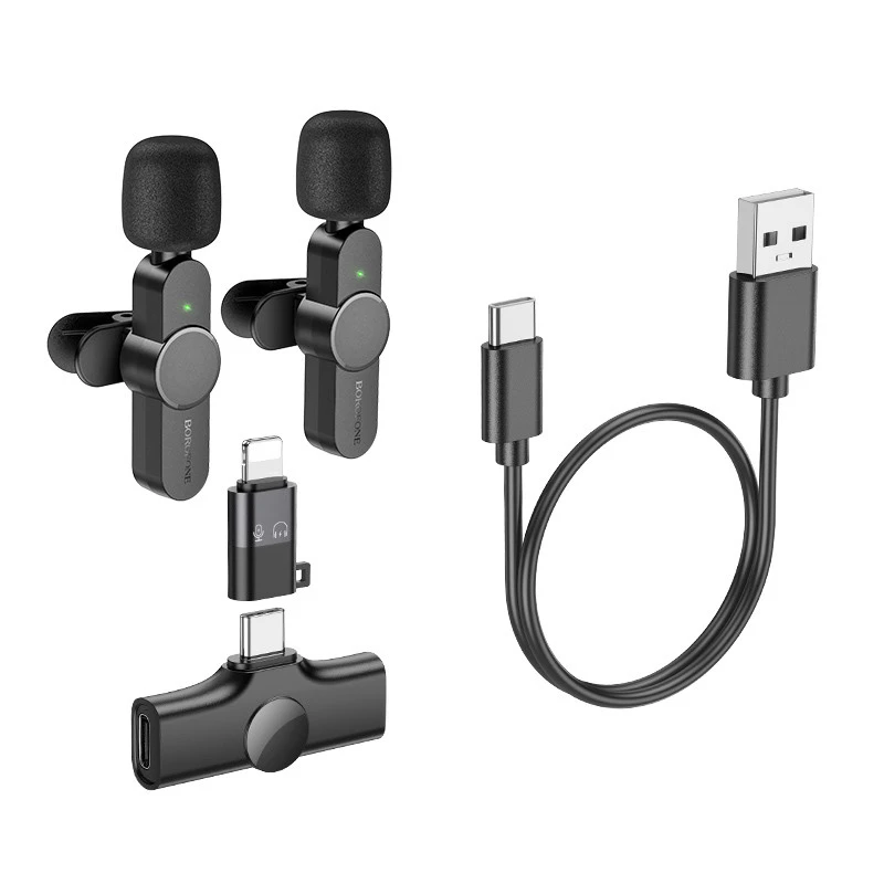 Петличный беспроводной микрофон Borofone BFK12 Trophy lavalier Lightning/Type-C – Black. Фото 15 из 15