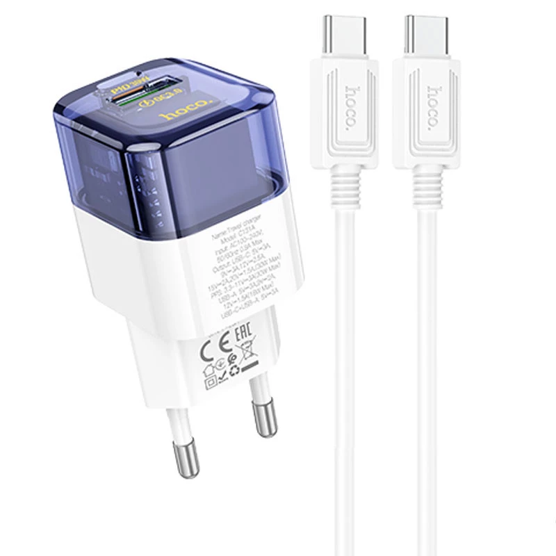 

МЗП Hoco C131A Platium PD30W+QC3.0 + Type-C to Type-C (Transparent blue)