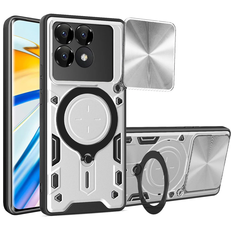 Ударопрочный чехол Bracket Ringstand с защитной шторкой для камеры для Xiaomi 14T – silver. Фото 1 из 4