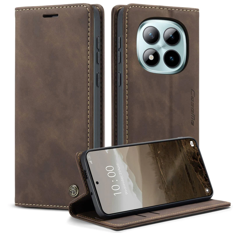 Кожаный чехол-книжка CaseMe Velvet Nubuck для Xiaomi Redmi Note 15 Pro 5G – Coffee. Фото 2 из 4