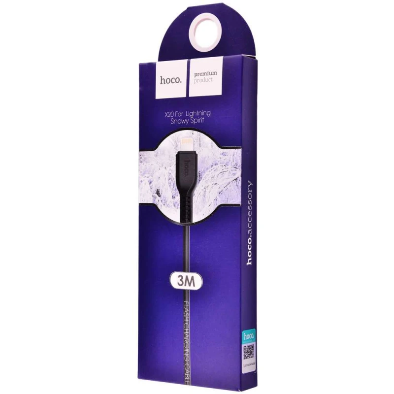 Дата кабель Hoco X20 Flash Lightning (3m) – Чорний. Фото 2 з 5