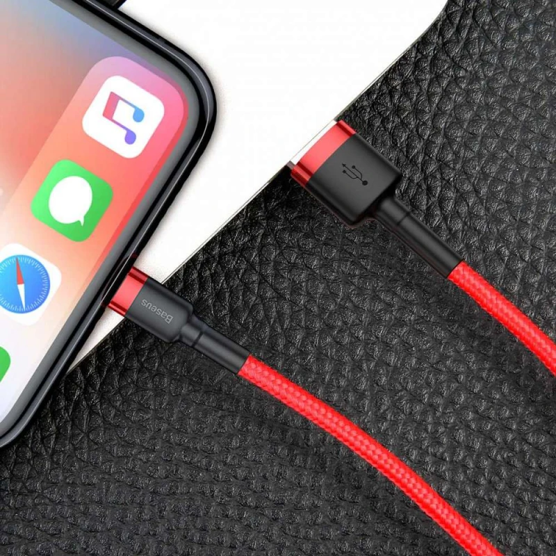 Дата кабель Baseus Cafule Lightning Cable 1.5A (2m) – Червоний / Чорний. Фото 4 з 4