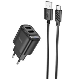 МЗП Hoco C141A Smart 2.1A (2USB-A) + кабель USB to Type-C фото 1 з 2
