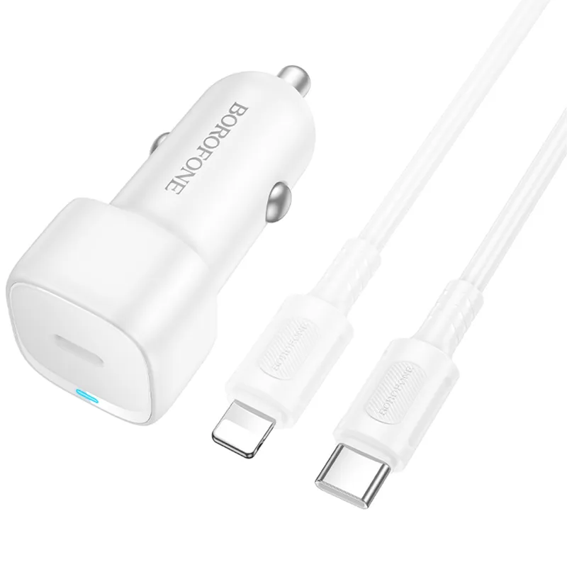 АЗП Borofone BZ34A Cloud PD20W (1USB-C) + кабель Type-C to Lightning – White. Фото 3 з 4