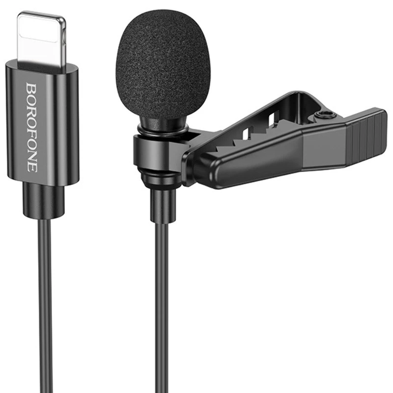 Мікрофон петличний Borofone BFK11 Elegant lavalier Lightning (2m) – Black. Фото 1 з 6