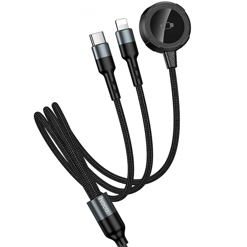Дата кабель Hoco CW64 3in1 Type-C to iWatch/Lightning/Type-C 15W (1.2m) – Black. Фото 1 з 6