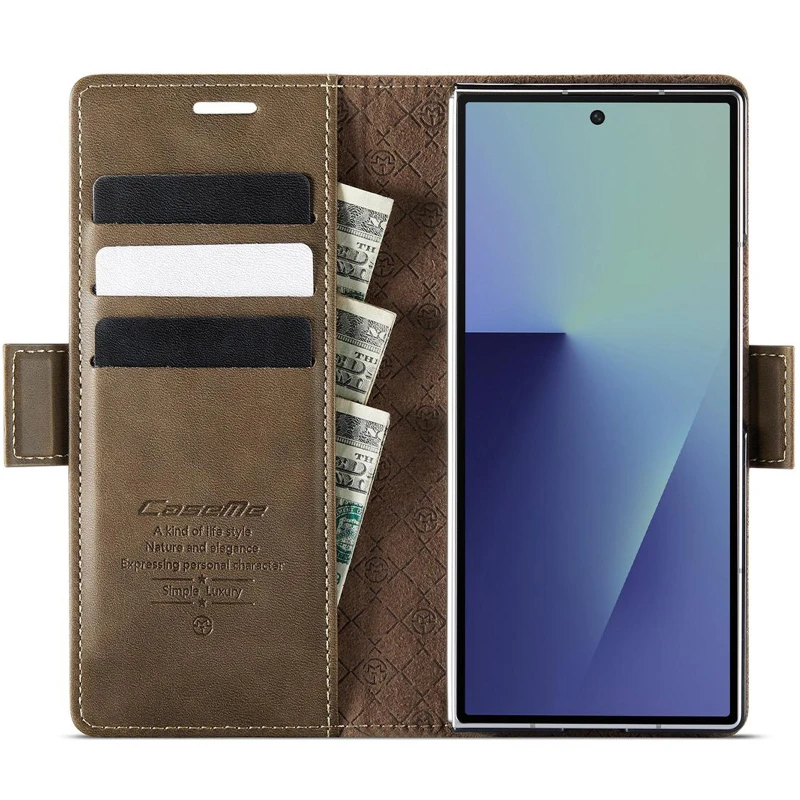 Кожаный чехол-книжка CaseMe Velvet Matte для Samsung Galaxy Z Fold7 – Coffee. Фото 3 из 5