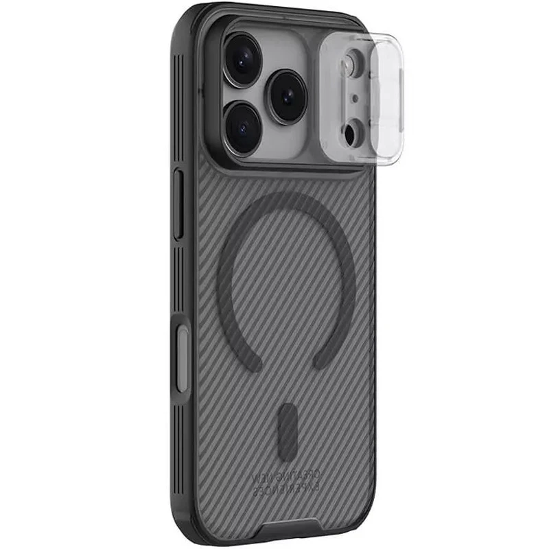 Пластиковая накладка Nillkin Pro со шторкой для камеры и магнитом для Apple iPhone 17 Pro (6.3") – Transparent black. Фото 1 Пластиковая накладка Nillkin Pro со шторкой для камеры и магнитом для Apple iPhone 17 Pro (6.3") – Transparent black. Фото 1 из 7