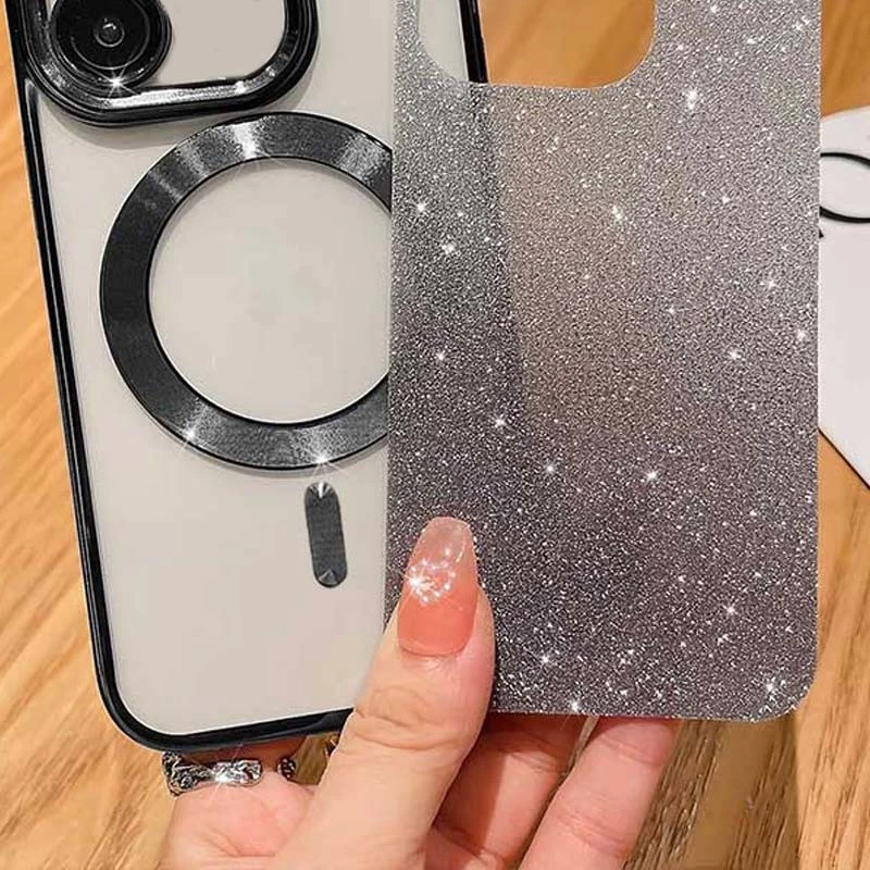 Чохол з блискітками, захисними лінзами на камеру та MagSafe на Apple iPhone 15 (6.1") – Чорний / Black. Фото 6 з 10