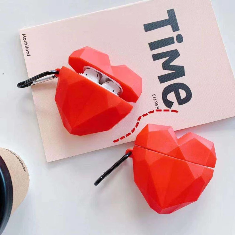 Силіконовий футляр Heart series для навушників AirPods 1/2 – Червоний. Фото 4 з 4