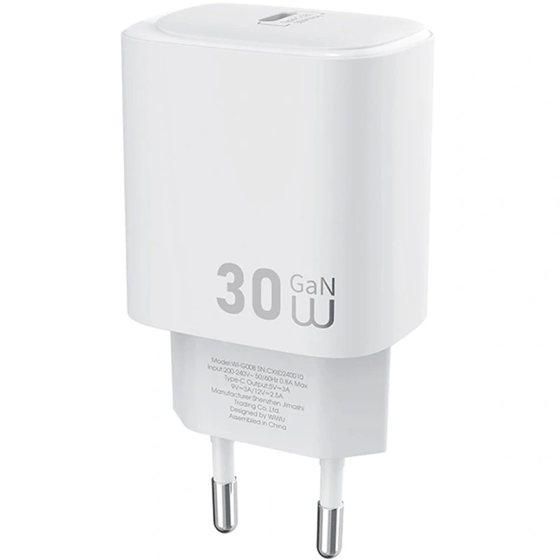 МЗП WIWU G008 Essen PD30W GaN (1USB-C) – White. Фото 5 з 5