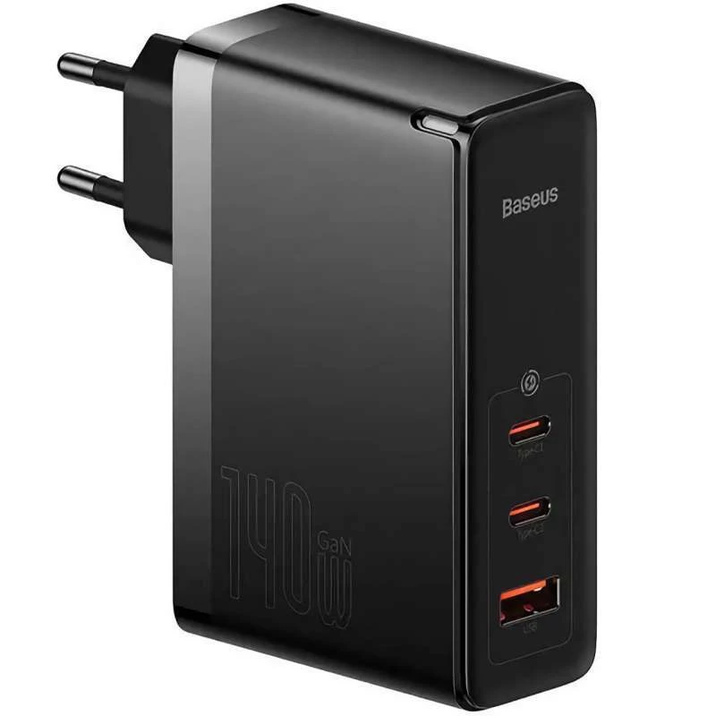 МЗП Baseus GaN5 Pro 2Type-C+USB 140W EU (with Type-C to Type-C 140W (1m)) (CCGP100201) – Black. Фото 2 з 6