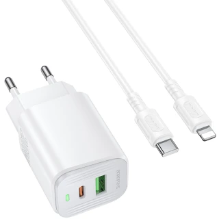 МЗП Borofone BAS83A Star PD20W+QC3.0 (1USB-A/1C) + кабель Type-C to Lightning фото 1 з 4