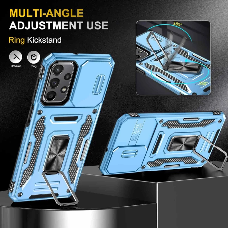 Ударопрочный чехол Square Ring c шторкой на камеру для Samsung Galaxy A13 4G – Голубой / Light Blue. Фото 11 из 21