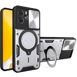Ударостійкий чохол Bracket Ringstand із захисною шторкою для камери на Xiaomi Redmi Note 14 4G (Europe version) — silver