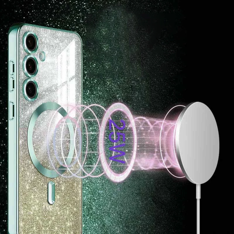 Чохол з блискітками, захисними лінзами на камеру та MagSafe на Samsung Galaxy S24 – Зелений / Emerald. Фото 4 з 4