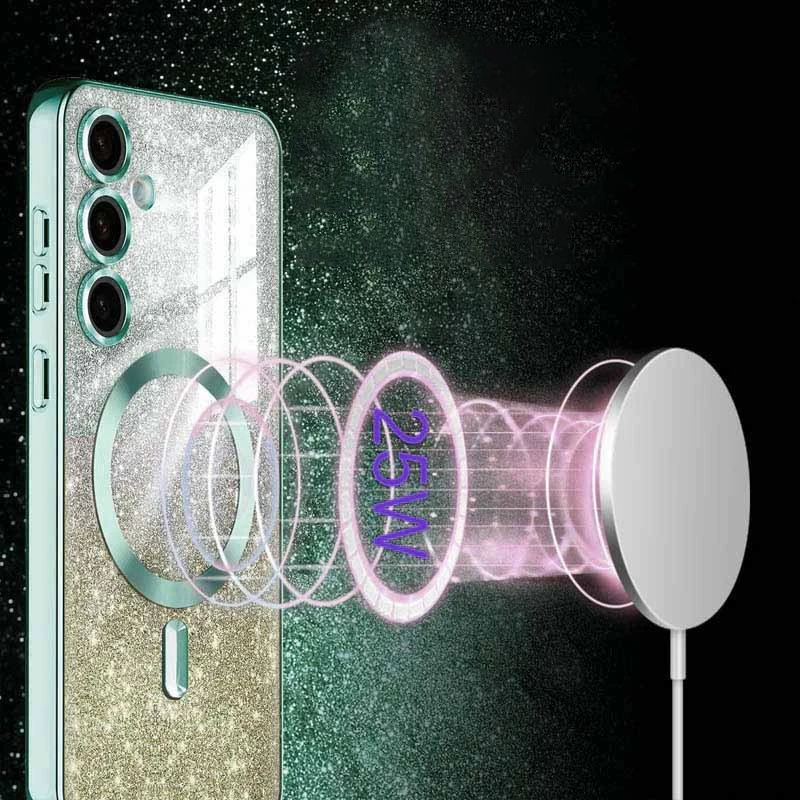 Чохол з блискітками, захисними лінзами на камеру та MagSafe на Samsung Galaxy S25 FE – Зелений / Emerald. Фото 4 з 4