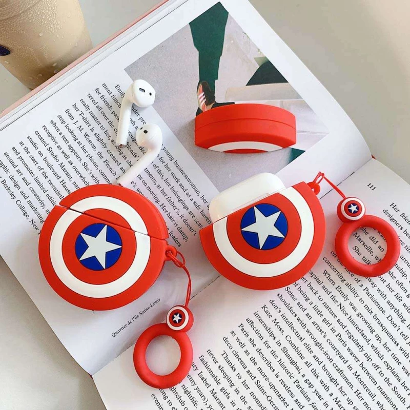 Силіконовий футляр Marvel & DC series для навушників AirPods 1/2 + кільце – Капітан Америка / Червоний. Фото 3 з 3