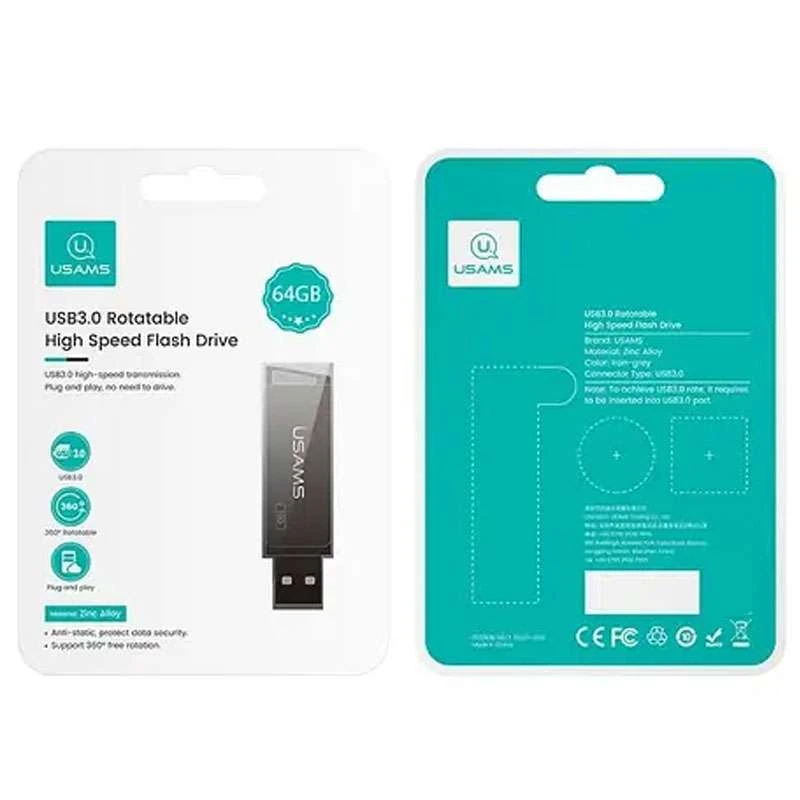 Флеш накопичувач USAMS US-ZB196 USB3.0 Rotatable High Speed Flash Drive 64 Gb – Iron-grey. Фото 4 з 4