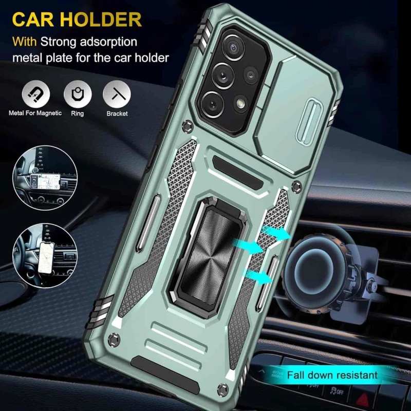 Ударопрочный чехол Square Ring c шторкой на камеру для Samsung Galaxy A73 5G – Зеленый / Light Green. Фото 4 из 9