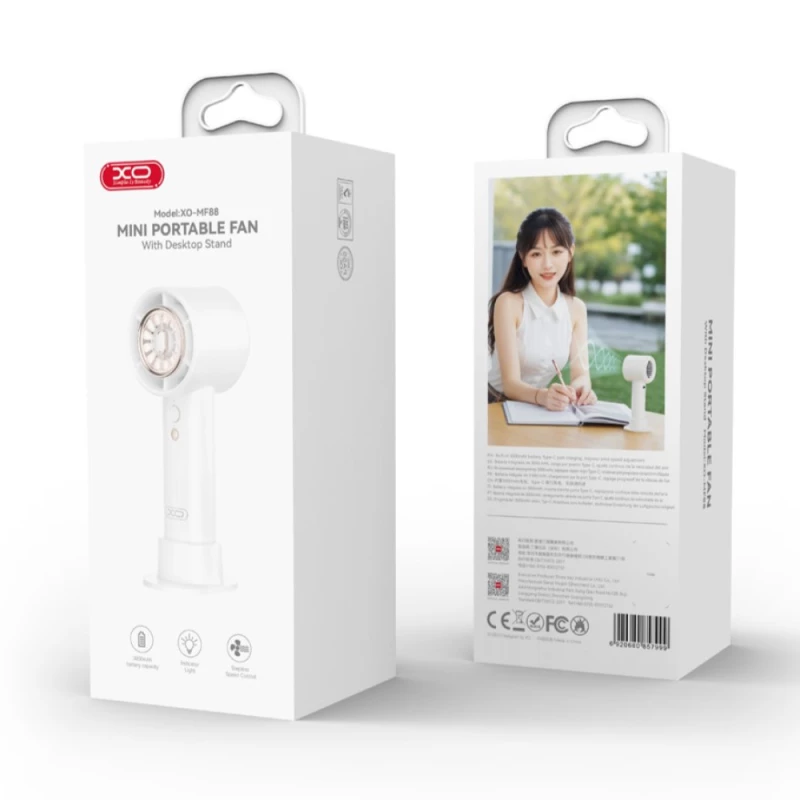 Портативний настільний вентилятор XO-MF88 3000mAh – White. Фото 3 з 6