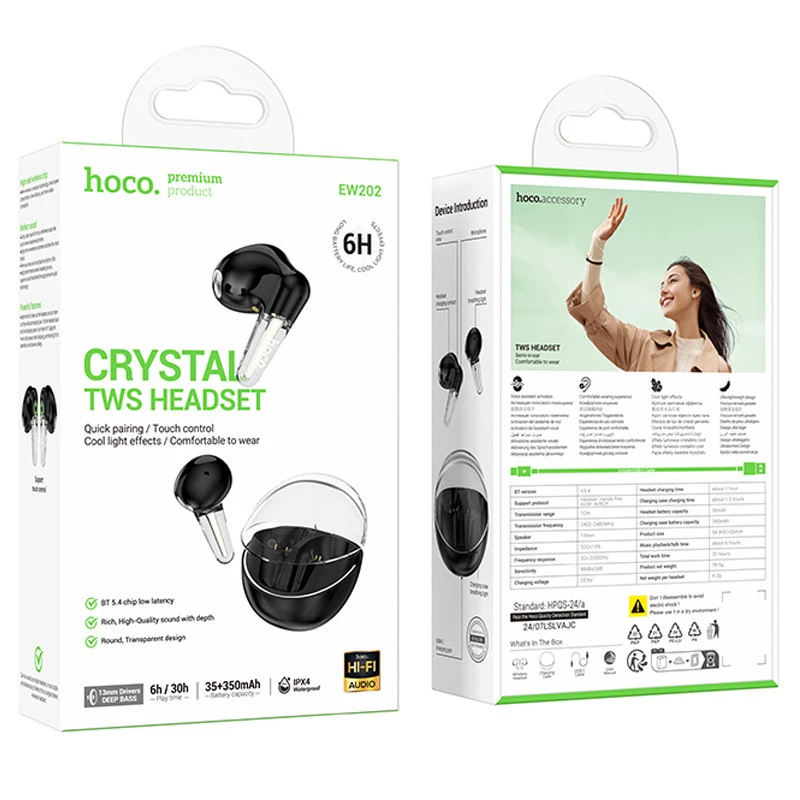 Бездротові TWS навушники Hoco EW202 Magic – Black. Фото 4 з 4