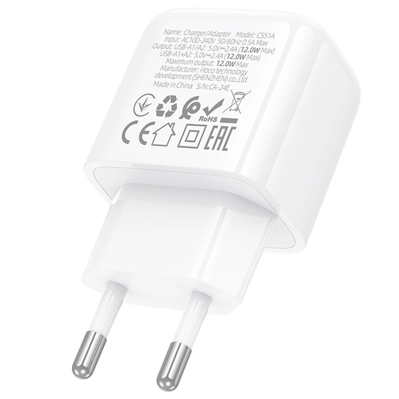 МЗП Hoco CS51A Surplus (2USB-A) – White. Фото 7 з 8