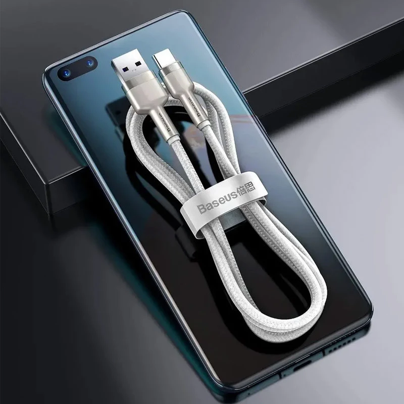 Дата кабель Baseus Cafule Metal Data USB to Type-C 66W (1m) (CAKF00010) – White. Фото 4 з 5