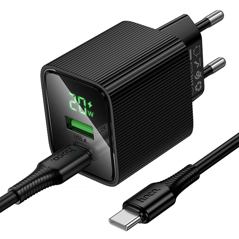 МЗП Hoco CS83A Excellent with digital display PD20W+QC3.0 (1USB-A/1C) + кабель Type-C to Type-C – Black. Фото 4 з 6