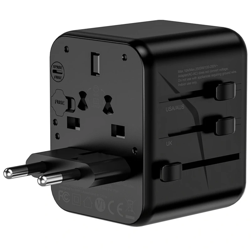 Мережевий універсальний перехідник WIWU UA012 Warrior 12W + 1USB-A/1C – Black. Фото 2 з 6