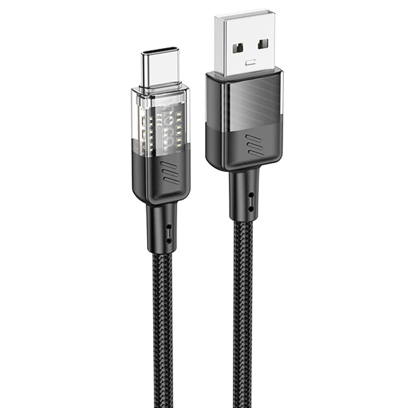 

Дата кабель Hoco U129 Spirit Transparent USB to Type-C 3A (1.2m) (Black)