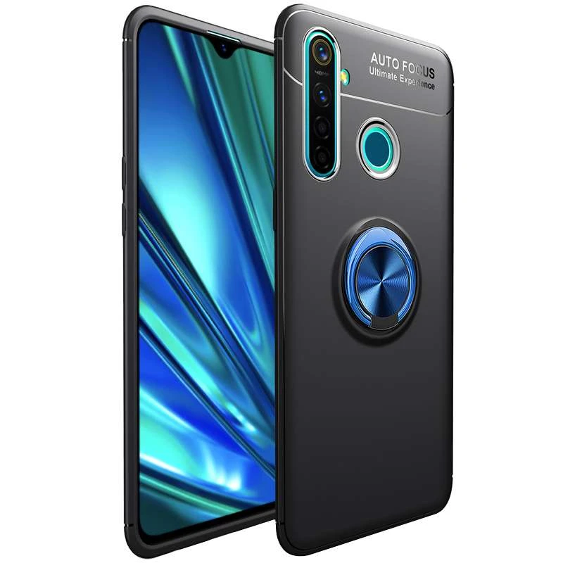

Чохол Deen ColorRing з кільцем на Realme 5 (Чорний / Синій)
