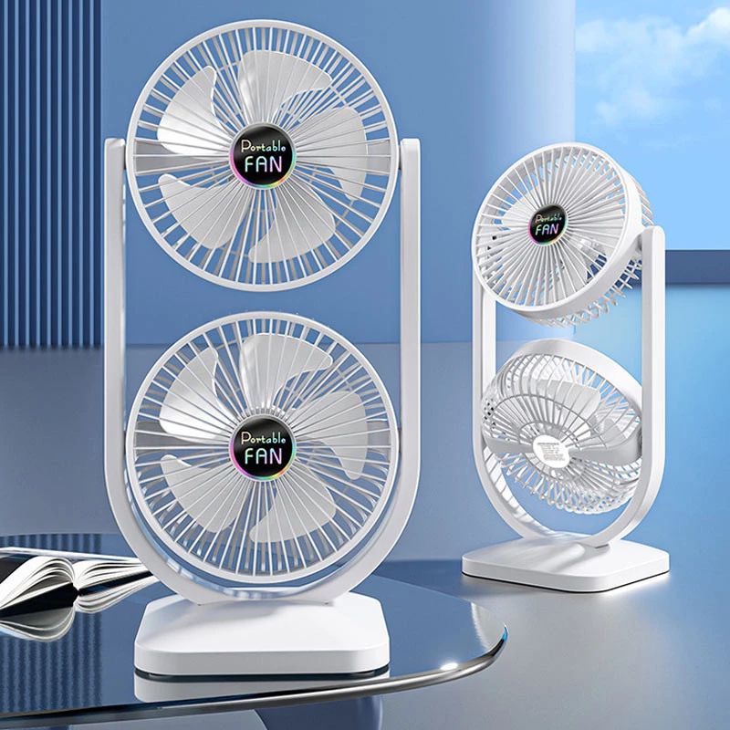 Настільний вентилятор Double head з регулюванням кута нахилу 3000 mAh – White. Фото 2 з 7