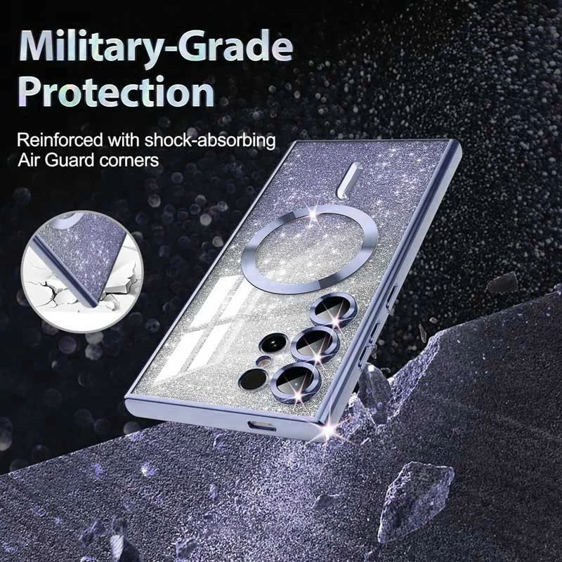 Чохол з блискітками, захисними лінзами на камеру та MagSafe на Samsung Galaxy S21 FE – Сірий / Lavender Gray. Фото 11 з 11
