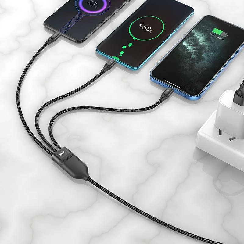Дата кабель Hoco U104 Ultra 6A 3in1 Lightning -MicroUSB-Type-C (1.2m) – Черный. Фото 5 из 6