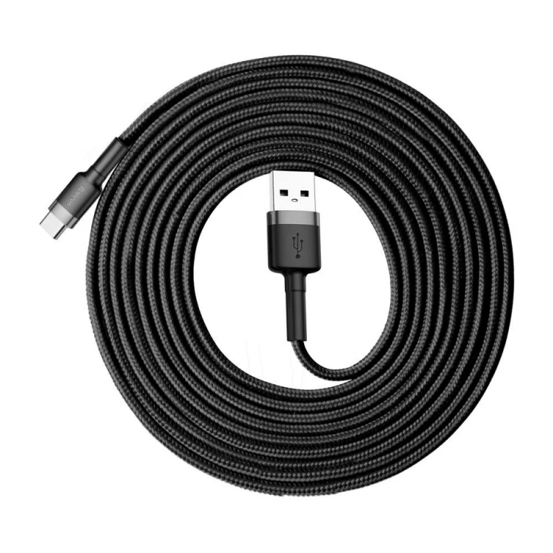 Дата кабель Baseus Cafule Type-C Cable 2A (3m) (CATKLF-U) – Чорний / Сірий. Фото 3 з 5