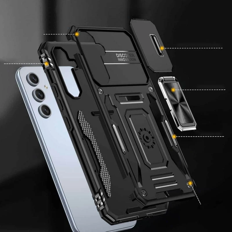 Ударостійкий чохол Square Ring зi шторкою на камеру на Samsung Galaxy S25 – Чорний / Black. Фото 4 з 13