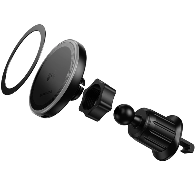 Автотримач з БЗП Borofone BH224 Flash 15W (air outlet) – Black. Фото 4 з 6