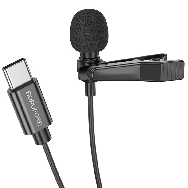 Микрофон петличный Borofone BFK11 Elegant lavalier Type-C (2m) – Black. Фото 2 из 6