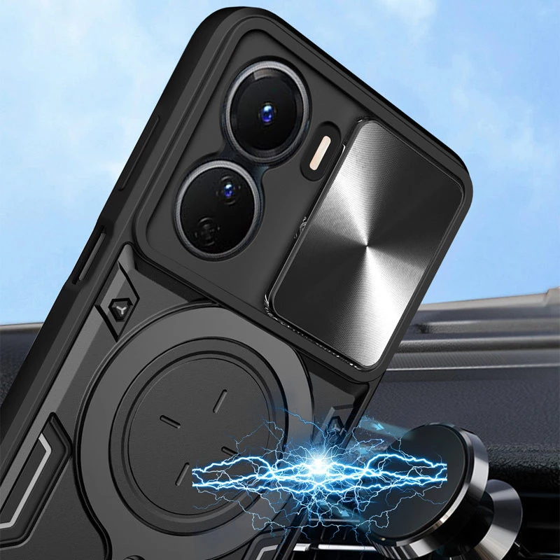 Ударостійкий чохол Bracket Ringstand із захисною шторкою для камери на Xiaomi Redmi 13C – Black. Фото 9 з 13