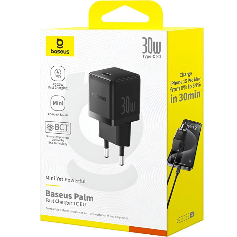 СЗУ Baseus Palm Fast Charger 30W (1USB-C) (P10111605113-00) – Cluster Black. Фото 4 из 4