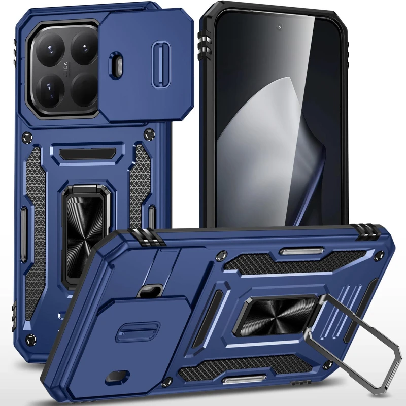 Ударопрочный чехол Square Ring c шторкой на камеру для Xiaomi 15T Pro – Синий / Navy. Фото 1 из 1