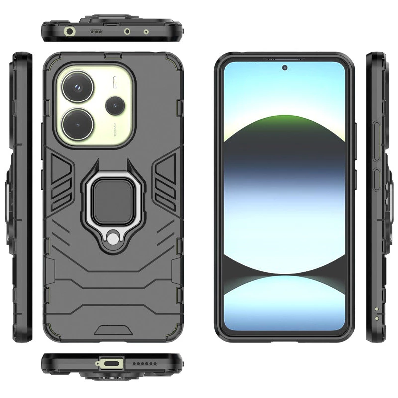Протиударний чохол Transformer з кільцем на Xiaomi Redmi Note 14 5G – Чорний / Soul Black. Фото 2 з 7