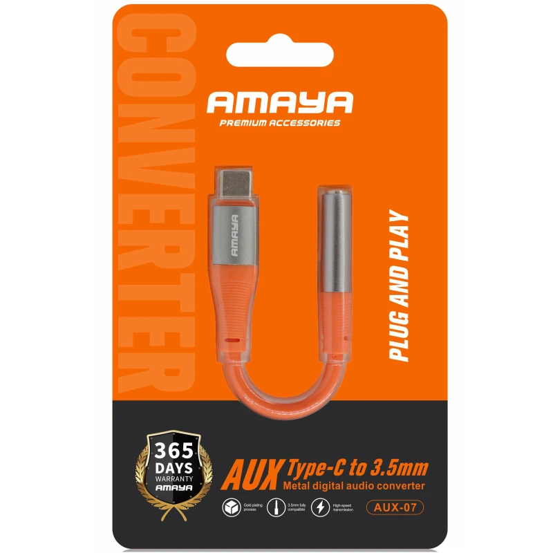 Перехідник Amaya AUX-07 Type-C to 3.5mm – Orange. Фото 2 з 2