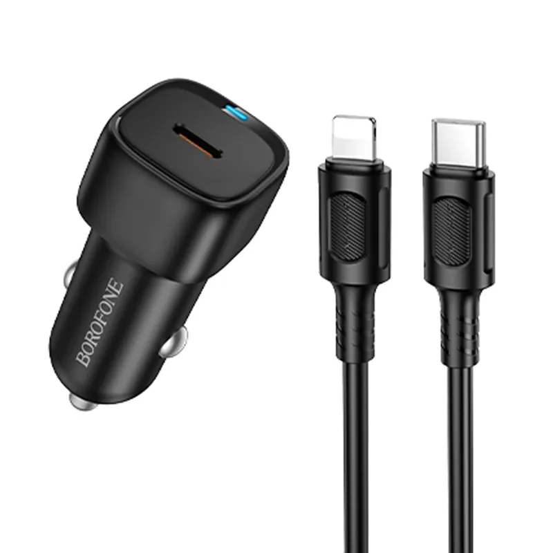 АЗП Borofone BZ34A Cloud PD20W (1USB-C) + кабель Type-C to Lightning – Black. Фото 1 з 5