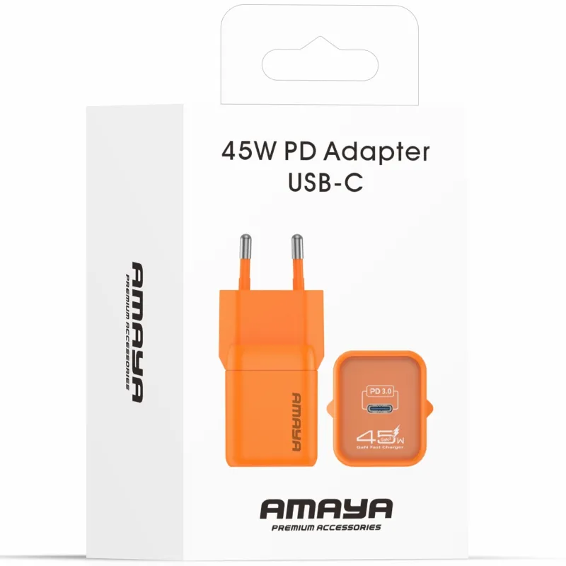 СЗУ Amaya E450S PD45W GaN (1USB-C) – Orange. Фото 2 из 2