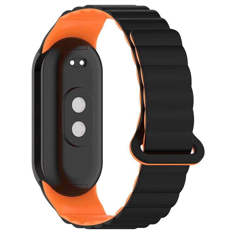Ремінець Dual-color Magnetic для Xiaomi Mi Band 9/8 – Black / Orange. Фото 4 з 9