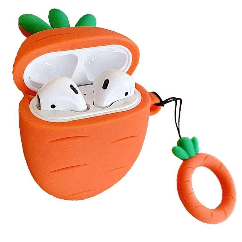 Силиконовый футляр Smile Fruits series для наушников AirPods 1/2 + кольцо – Carrot. Фото 2 из 5