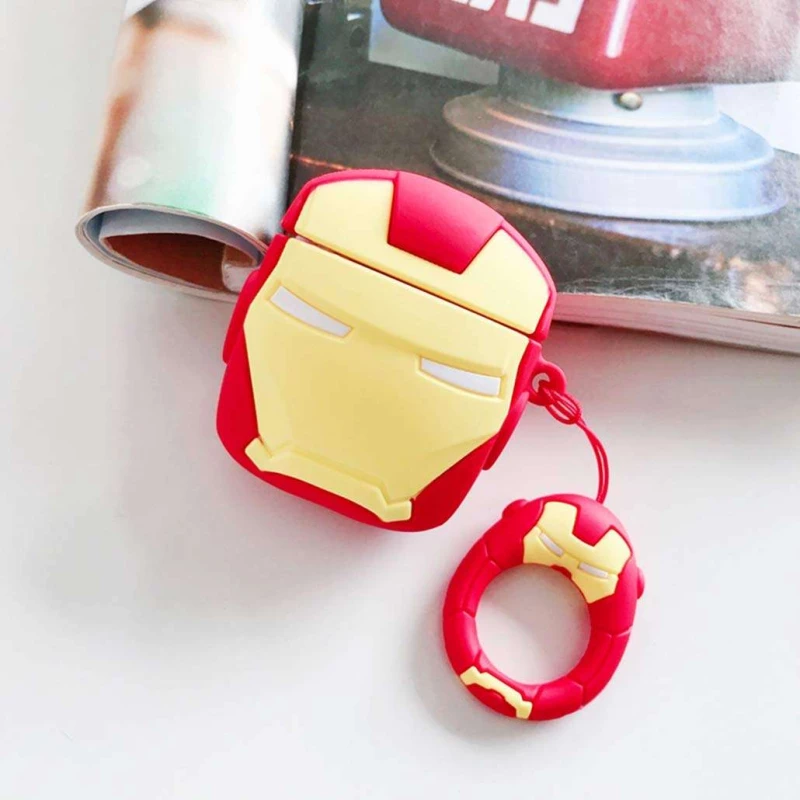Силіконовий футляр Marvel & DC series для навушників AirPods 1/2 + кільце – Iron Man / Червоний. Фото 4 з 5